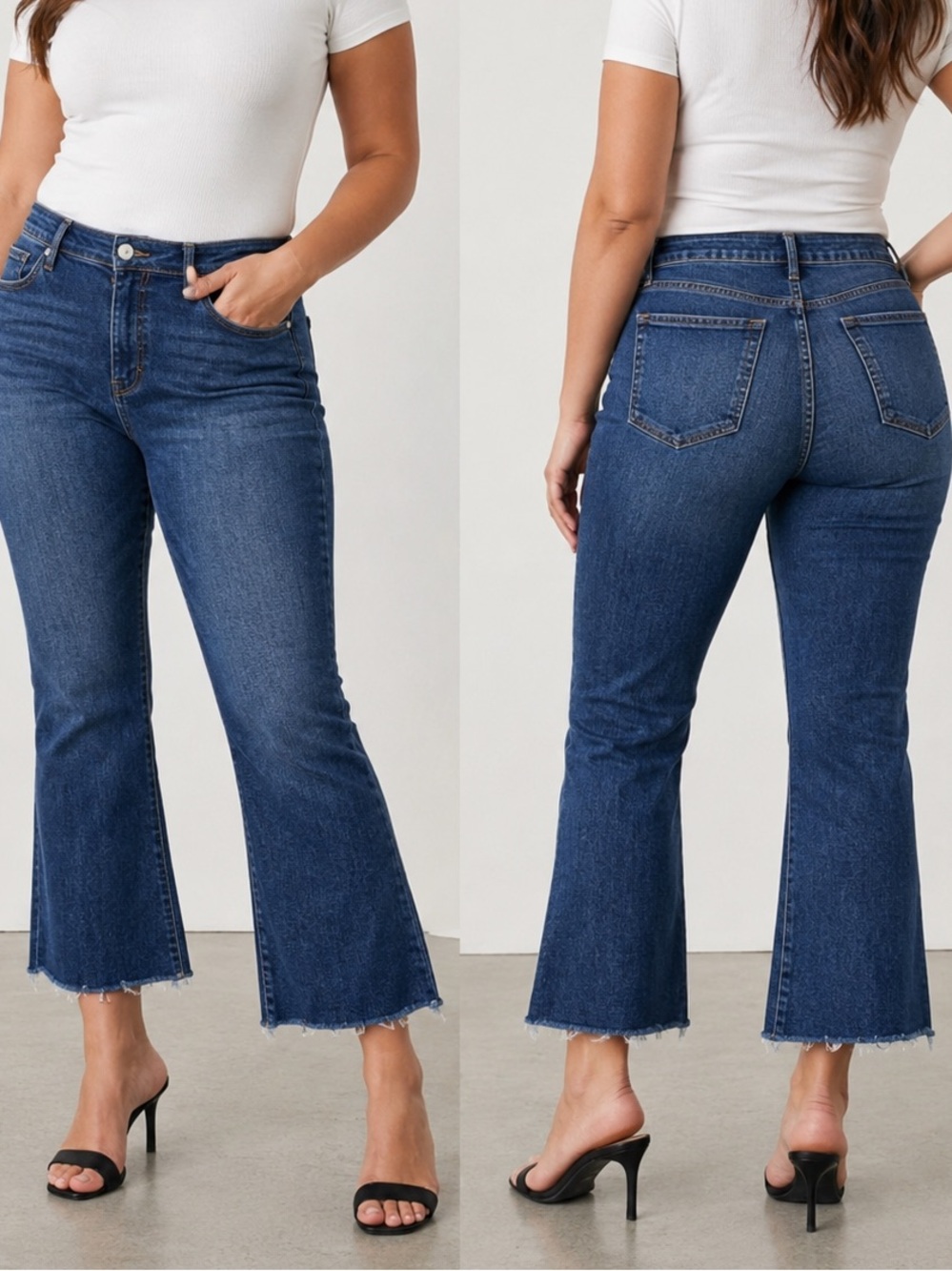 FRAME Le Crop Mini Flare Jeans Women’s 32 High Rise Raw Hem Blue Stretch Denim